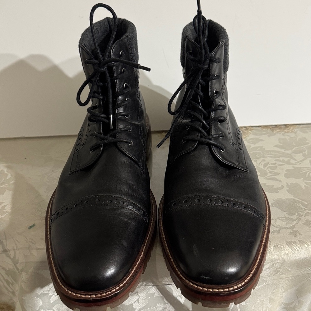 J & M EST. 1850 20-2925 MEN'S BLACK LEATHER & FABRIC CAPTOE BOOTS 13M - Picture 6 of 8